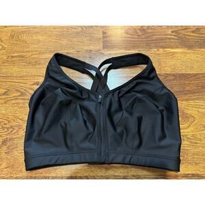 Glamorise Women's Plus Zip-Front Wire-Free Sports Bra Black Size 38F Active
